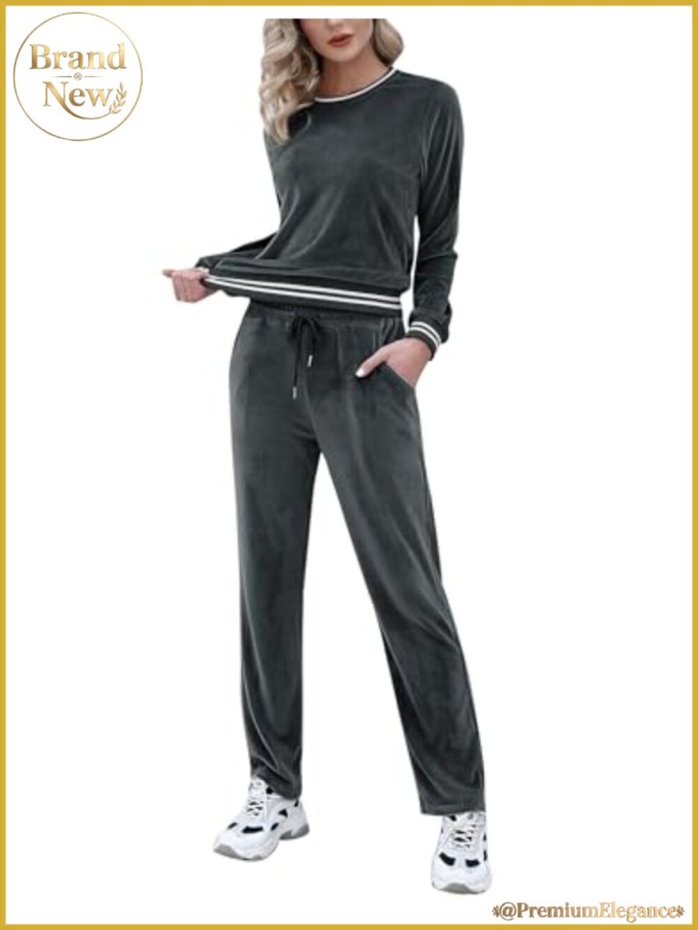 Women's Velour Sweatsuit Set 2 Piece Long Sleeve Track Suit with Pockets